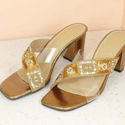 Inc.5 SALE CROSS STRAP BLOCK HEEL ETHNIC MULES