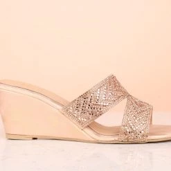 Inc.5 EMBROIDED VEDGE HEEL MULES-ROSE GOLD