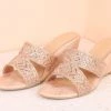 Inc.5 EMBROIDED VEDGE HEEL MULES-ROSE GOLD
