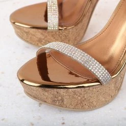 Inc.5 Inc5 ANKLE STRAP DIAMOND CONE HEELS-ANTIQUE GOLD