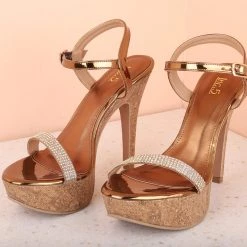 Inc.5 Inc5 ANKLE STRAP DIAMOND CONE HEELS-ANTIQUE GOLD