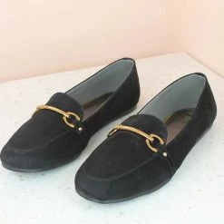 Inc.5 TRIM SUEDE MOCCASIN - BLACK WOMEN 8 Inc.5 TRIM SUEDE MOCCASIN - BLACK WOMEN