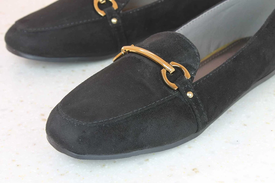 Inc.5 TRIM SUEDE MOCCASIN - BLACK WOMEN 6 Inc.5 TRIM SUEDE MOCCASIN - BLACK WOMEN