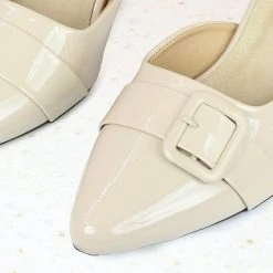 Inc.5 PATENT BUCKLE CLOSED TOE-P.BEIGE