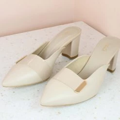 Inc.5 WOMEN CLOSE TOE BLOCK HEELS-BEIGE