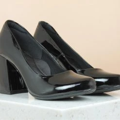 Inc.5 BLOCK HEEL PATTENT PUMP SHOES - BLACK