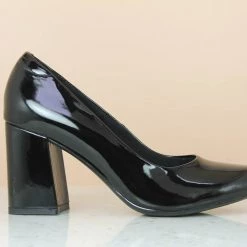 Inc.5 BLOCK HEEL PATTENT PUMP SHOES - BLACK