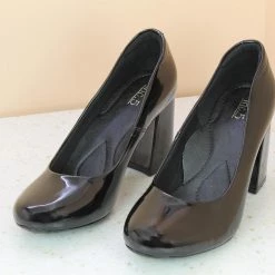 Inc.5 BLOCK HEEL PATTENT PUMP SHOES - BLACK