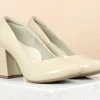Inc.5 BLOCK HEEL PATTENT PUMP SHOES - BEIGE