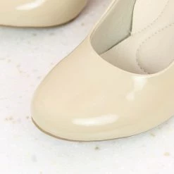 Inc.5 BLOCK HEEL PATTENT PUMP SHOES - BEIGE