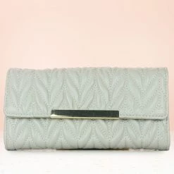 Inc.5 BAGS OFFICE QUILTED FLAP CLUTCH-GREY