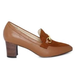 Heel & Buckle London Caramel Block Heeled Pumps