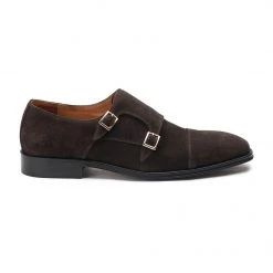MEN Heel & Buckle London Dark Brown Suede Double Monks