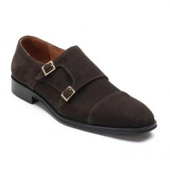 MEN Heel & Buckle London Dark Brown Suede Double Monks