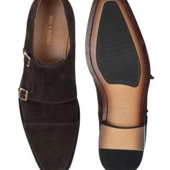 MEN Heel & Buckle London Dark Brown Suede Double Monks