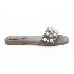Heel & Buckle London Grey Pearl Studded Slip-ons WOMEN