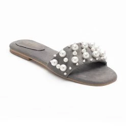 Heel & Buckle London Grey Pearl Studded Slip-ons WOMEN