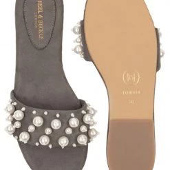 Heel & Buckle London Grey Pearl Studded Slip-ons WOMEN