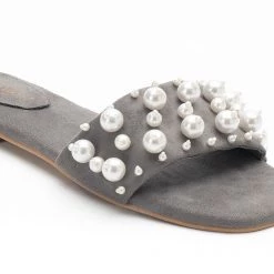 Heel & Buckle London Grey Pearl Studded Slip-ons WOMEN