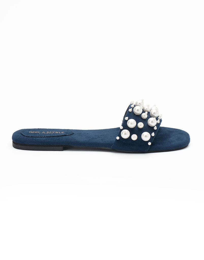 WOMEN Heel & Buckle London Navy Pearl Studded Slip-ons 7 WOMEN Heel & Buckle London Navy Pearl Studded Slip-ons