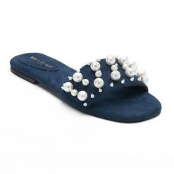 WOMEN Heel & Buckle London Navy Pearl Studded Slip-ons