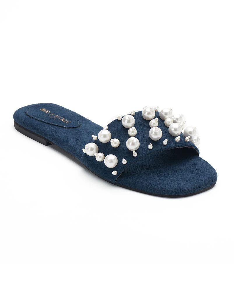 WOMEN Heel & Buckle London Navy Pearl Studded Slip-ons 3 WOMEN Heel & Buckle London Navy Pearl Studded Slip-ons