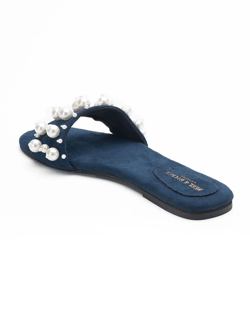 WOMEN Heel & Buckle London Navy Pearl Studded Slip-ons 6 WOMEN Heel & Buckle London Navy Pearl Studded Slip-ons