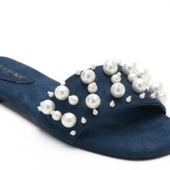 WOMEN Heel & Buckle London Navy Pearl Studded Slip-ons