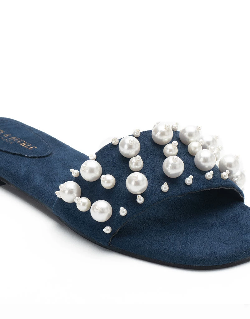 WOMEN Heel & Buckle London Navy Pearl Studded Slip-ons 4 WOMEN Heel & Buckle London Navy Pearl Studded Slip-ons