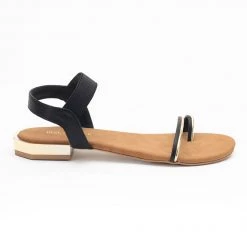 Heel & Buckle London Black & Gold Flat Sandals