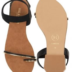Heel & Buckle London Black & Gold Flat Sandals