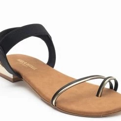 Heel & Buckle London Black & Gold Flat Sandals