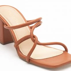 Heel & Buckle London Brown Strappy Block Heels