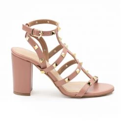 WOMEN Heel & Buckle London Rose Pink Embellished Gladiator Block Heels