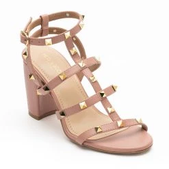 WOMEN Heel & Buckle London Rose Pink Embellished Gladiator Block Heels