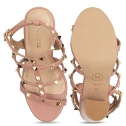 WOMEN Heel & Buckle London Rose Pink Embellished Gladiator Block Heels