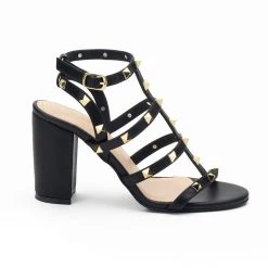Heel & Buckle London Black Embellished Gladiator BlocK Heels WOMEN