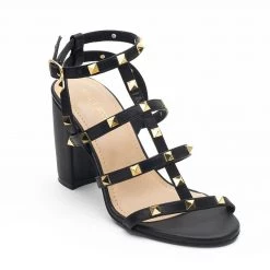 Heel & Buckle London Black Embellished Gladiator BlocK Heels WOMEN