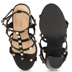 Heel & Buckle London Black Embellished Gladiator BlocK Heels WOMEN