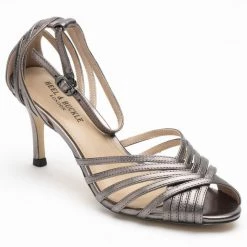 Heel & Buckle London Metallic Grey Ankle Strap Sandals WOMEN