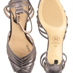 Heel & Buckle London Metallic Grey Ankle Strap Sandals WOMEN