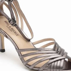 Heel & Buckle London Metallic Grey Ankle Strap Sandals WOMEN