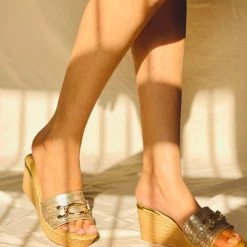 Inc.5 SALE PLATFORM PU CASUAL MULE-ANTIQUE GOLD