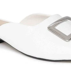 Heel & Buckle London White Buckled Mules