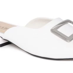 Heel & Buckle London White Buckled Mules