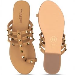 Heel & Buckle London Tan Studded Flats