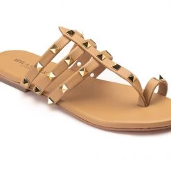 Heel & Buckle London Tan Studded Flats