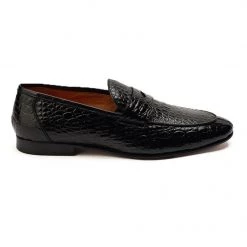 MEN Heel & Buckle London Black Croc Embossed Loafers