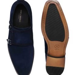 Heel & Buckle London Navy Suede Double Monk Shoes MEN
