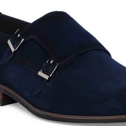 Heel & Buckle London Navy Suede Double Monk Shoes MEN